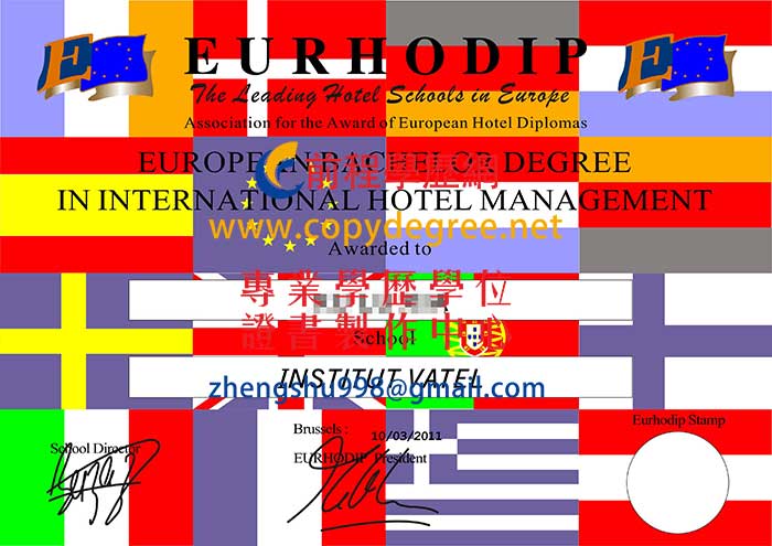 法國瓦岱勒國際酒店與旅遊管理商學院文憑樣式